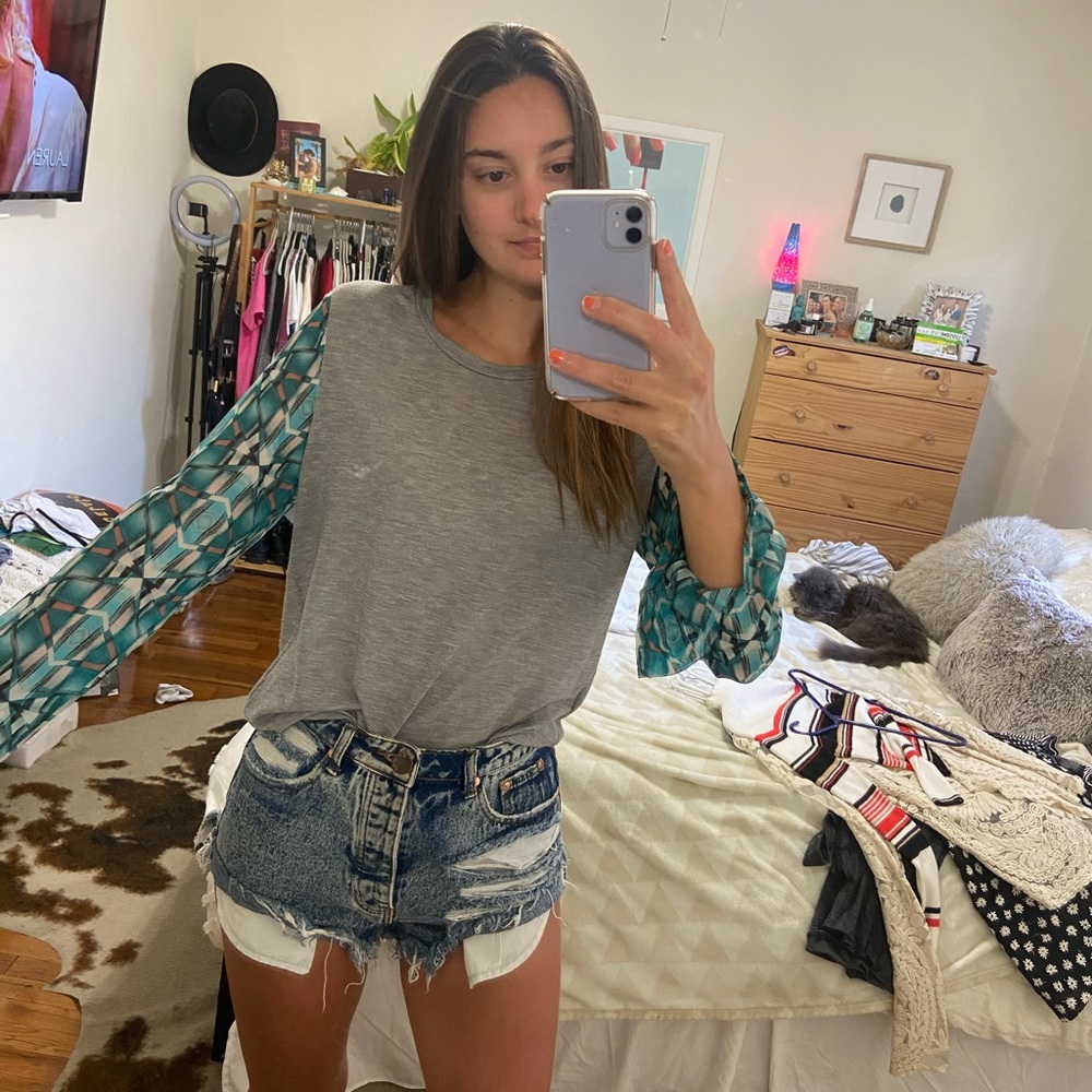 Patterned, satin long sleeve top